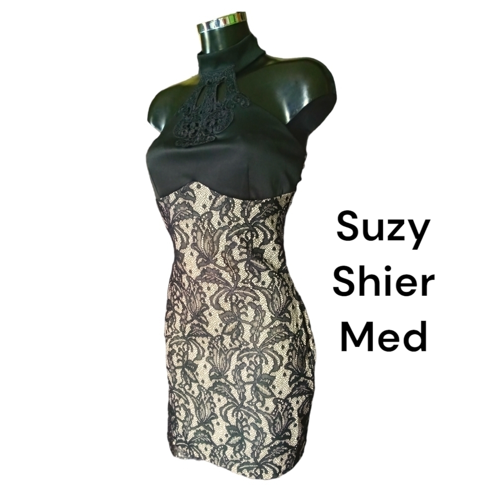 Sexy Suzy Shier Printed Lace Halter Mini Dress Size Med Worn Once